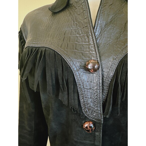 1980s Vintage Leather By Raphael Western Coat /Fringe Jacket / Medium - Picture 7 of 8
